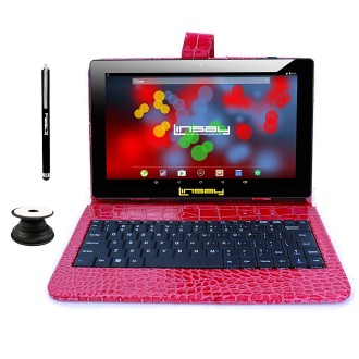 Linsay - 10,1 "Tablet, Ledertasche, Tastatur, Stift und Tablet -Pophalter -Bundle - 32 GB - Rotes Krokodil