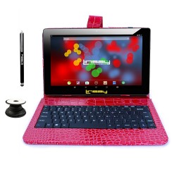 Linsay - 10,1 "tablette, étui en cuir, clavier, stylet et pack de porte-tablets - 32 Go - Crocodile rouge