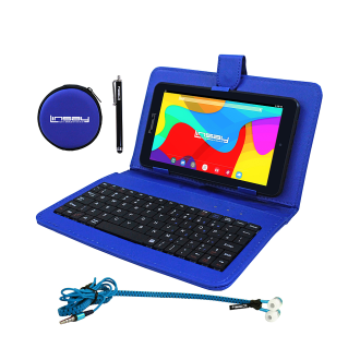 Linsay - Tablette de 7 ", étui en cuir, clavier, stylet et pack de support pop de tablette - 32 Go - bleu